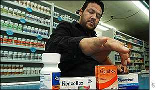 Pharmacist in Juarez, Mexico stocks up on the drug Cipro